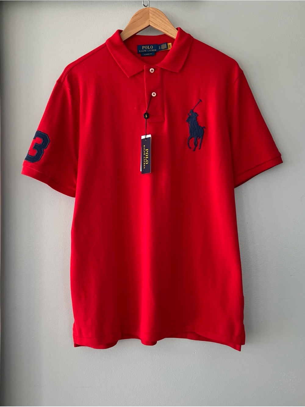 NWT Polo Ralph Lauren Men's Red w/Embroidered Big Pony Classic Mesh Polo Shirt